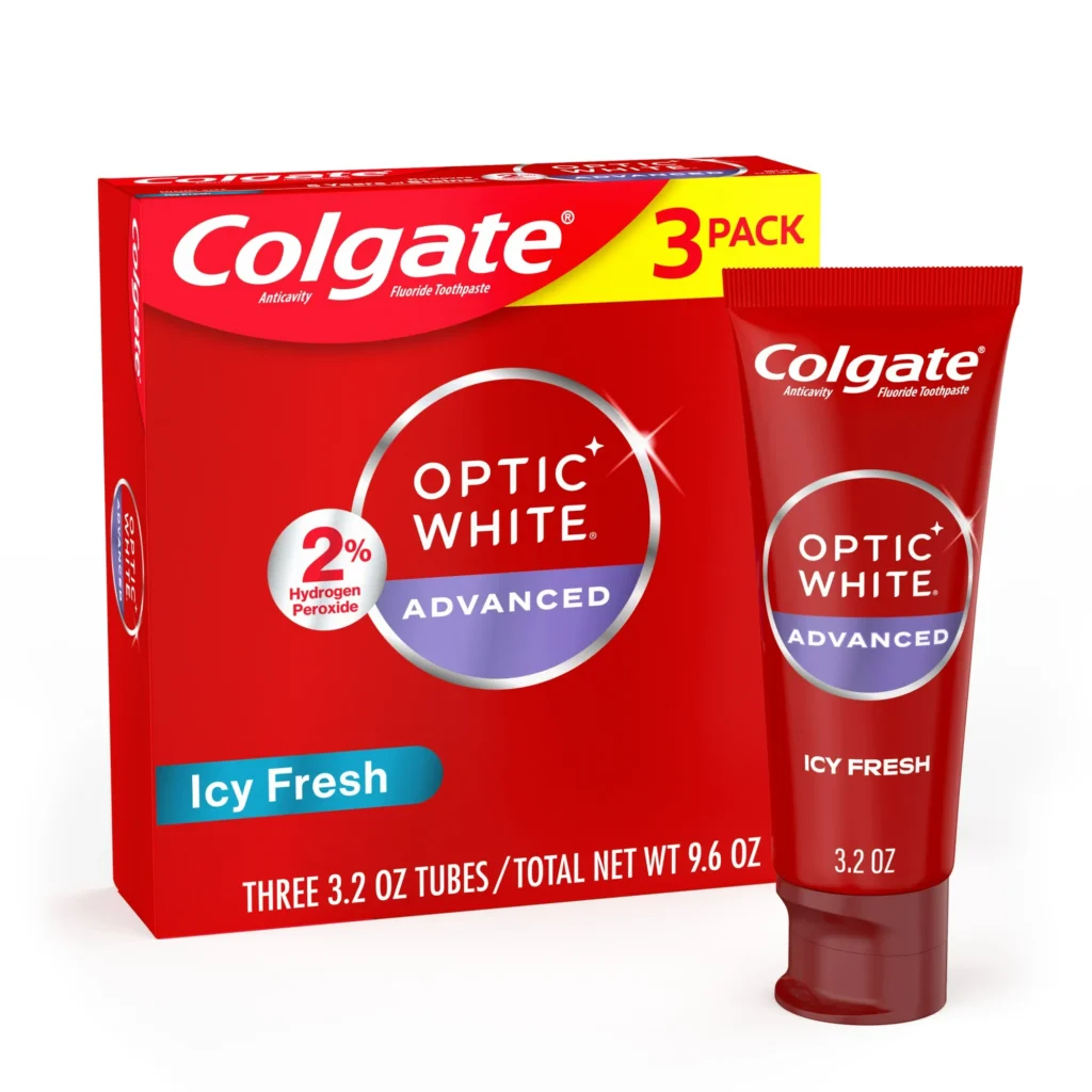 Colgate Optic White Advanced Teeth Whitening Whitening Toothpaste, Icy Fresh, 3.2 oz, 3 Pack