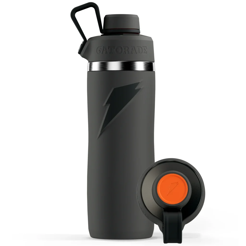 Gatorade Overtime Stainless Steel Grey Twist Cap Metal Water Bottle, 22 fl oz