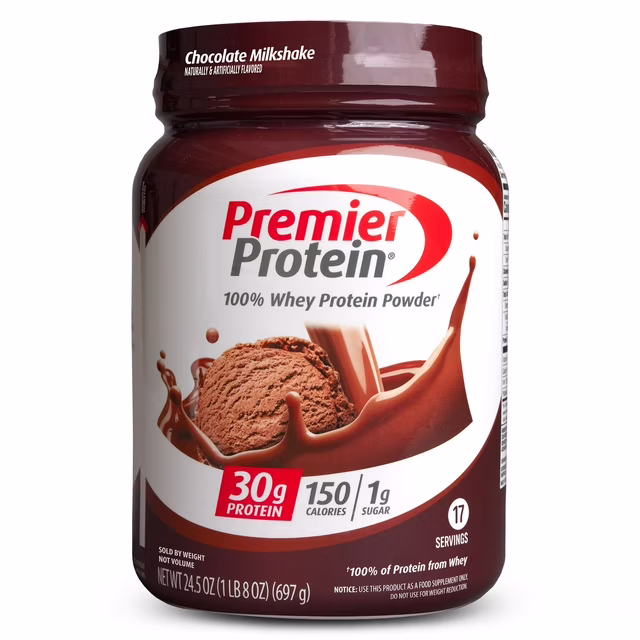 Premier Protein 100% Whey Protein Powder, Chocolate Milkshake, 30g Protein, 24.5 oz, 1.5 lb